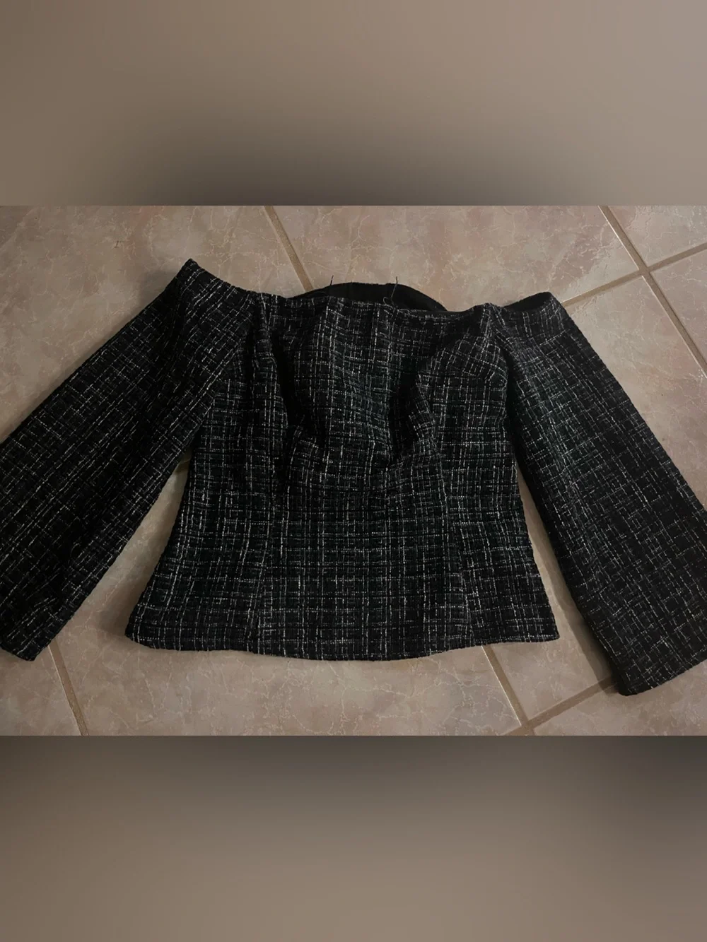 Zara Black and White Tweed Cropped Jacket